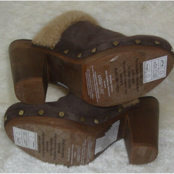 UGG Adele Brown Suede Sheepskin Studded Clogs Heels Mules Shoes Women Size  US 7 - Picture 12 of 12
